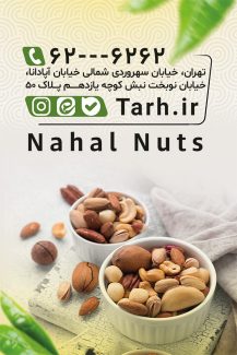 سفارش طرح کارت ویزیت تبلیغاتی آجیل فروشی شامل عکس سبد آجیل